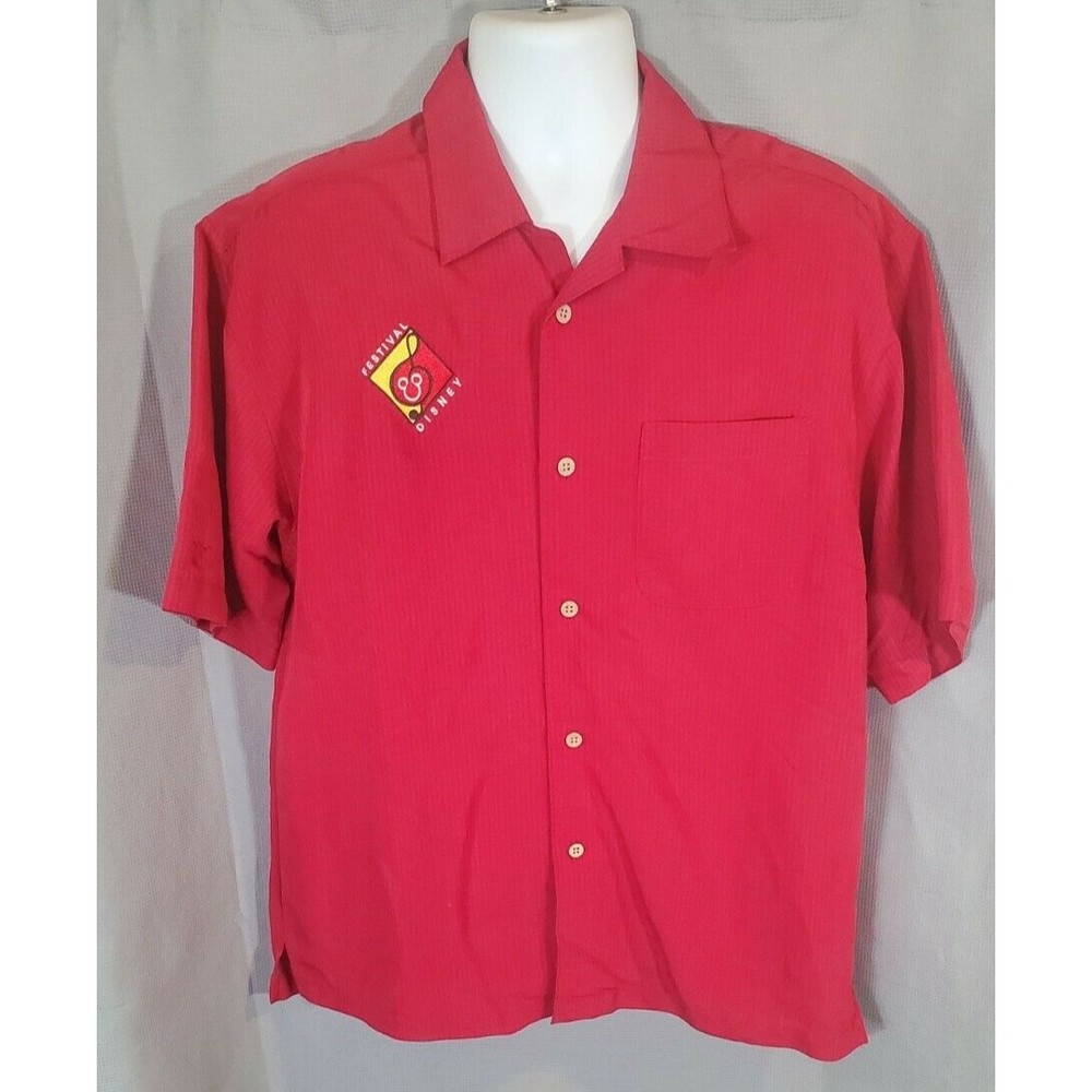 Cubavera Festival Disney Red Size Medium Button Down Mucic Note S/S Camp Shirt